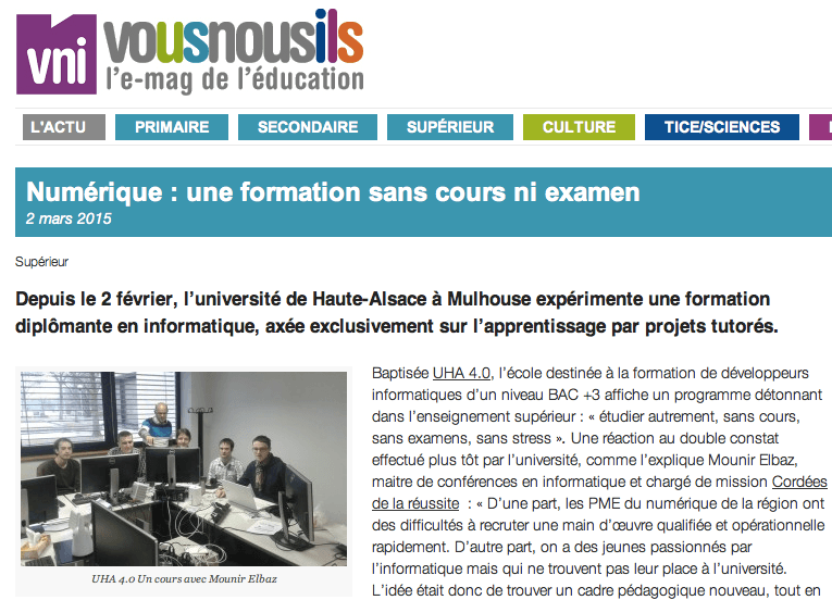 VNI l'e-mag de l'éducation parle de UHA 4.0